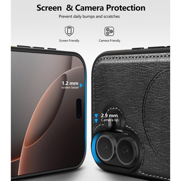 Black Iphone 17 Pro Max Invisible Stand Protective Slim Kickstand Leather Case - Picture 5 of 7